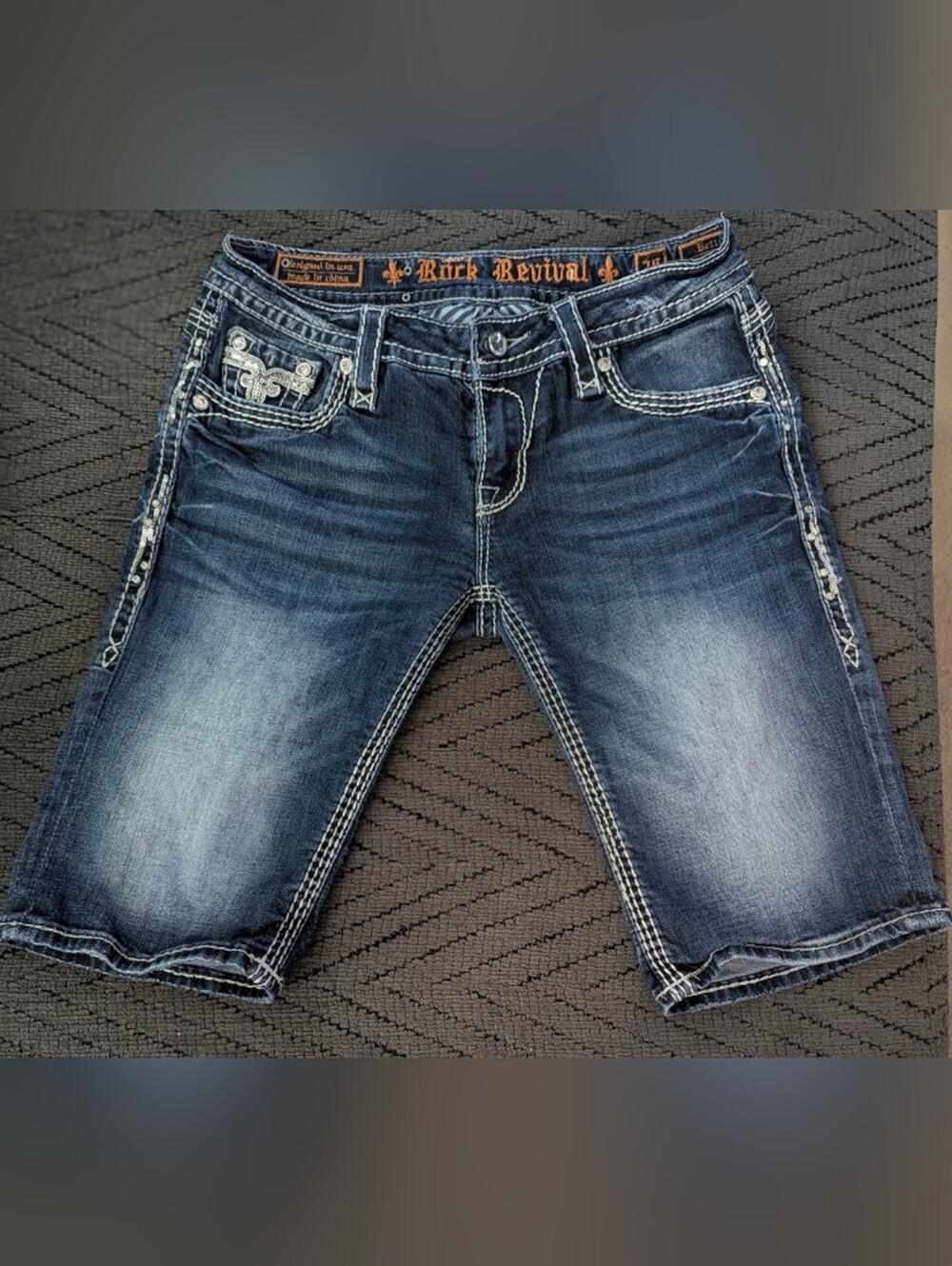 Rock Revival Bermuda Denim Shorts in Dark Wash